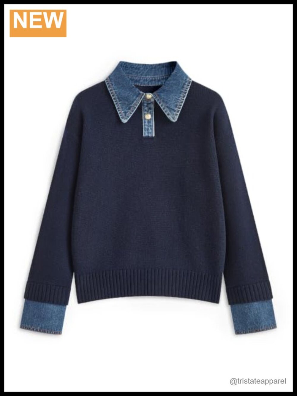 Womens Oversized Polo Sweater Denim Lapel Collar Knit Pullover Tunic